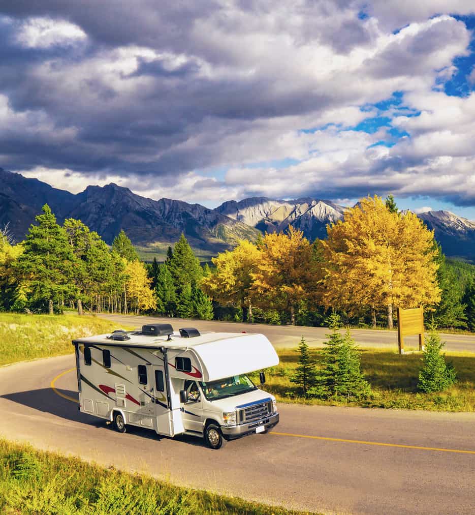 RV traveling in the mountains