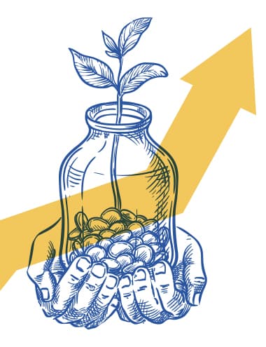 Illustration of jar with money.