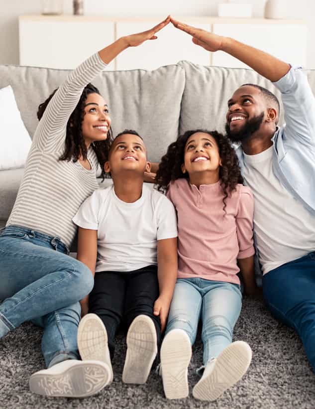 Couple and chidren at home